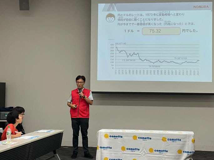 お金の授業の説明とクイズ形式のデモンストレーション
