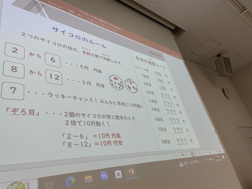 サイコロの出た目と為替レートの変化を楽しむ子どもたち